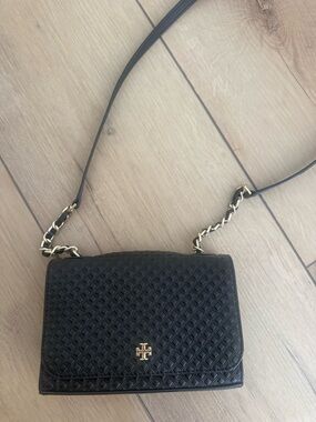 Tory Burch Black Quilted Leather Shoulder Bag with Gold Hardware